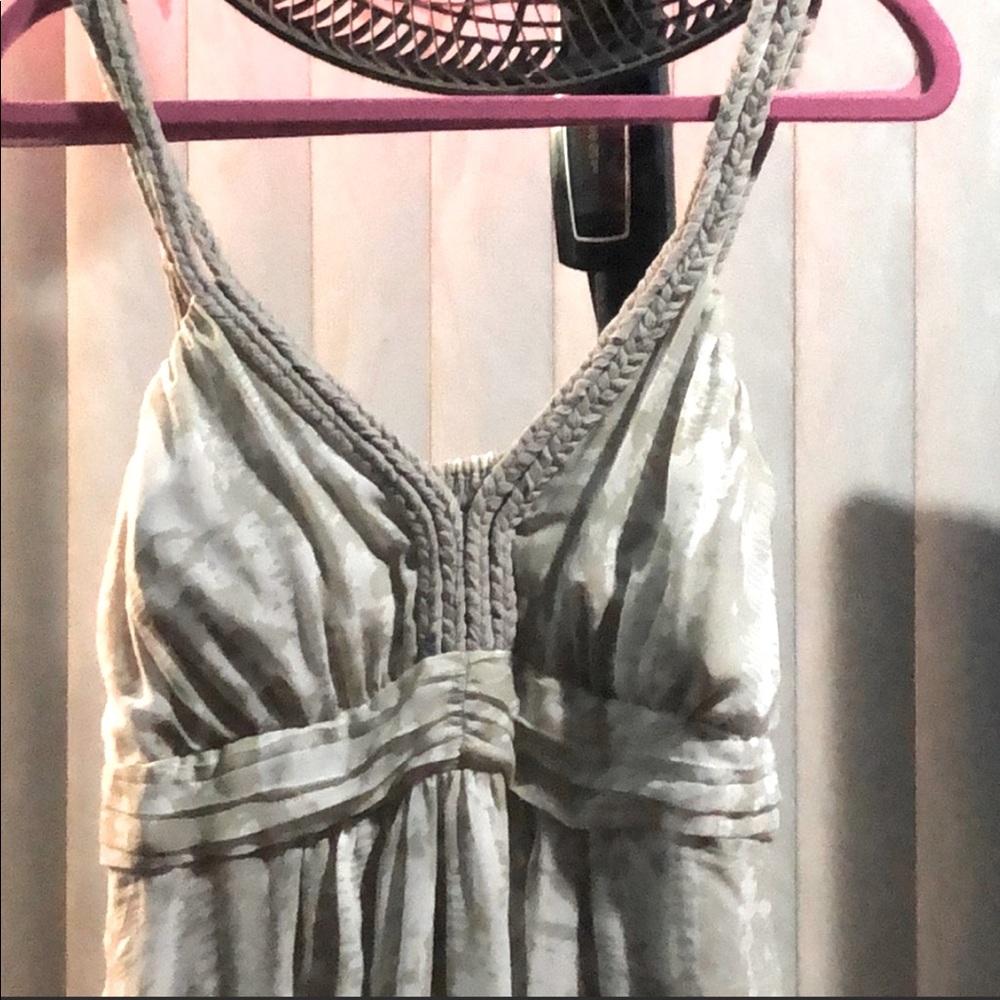 Long Soft Surroundings dress size XL with straps gray tones.
